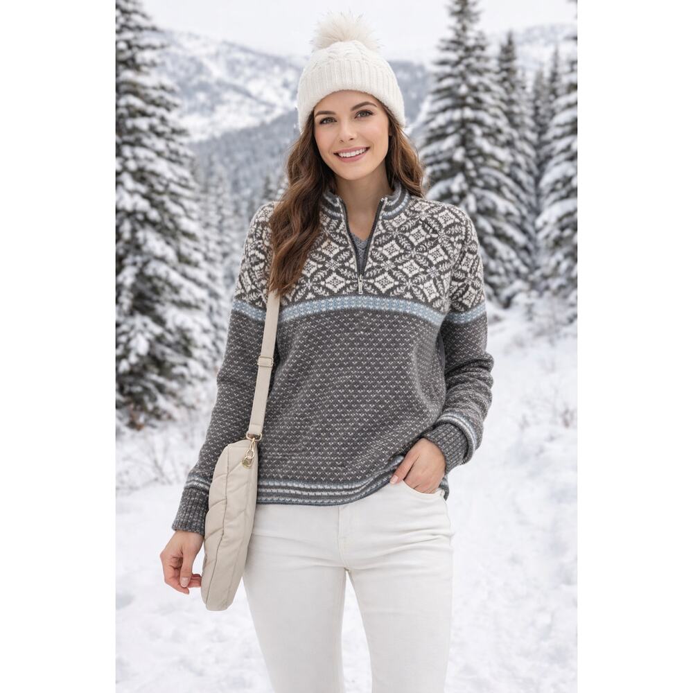 Hanna Andersson Women's Small Gray Nordic 1/4 Zip Pullover Sweater Winter G12-33